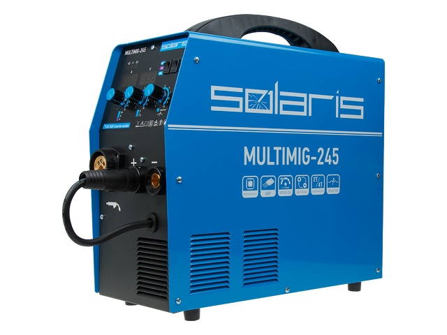 Полуавтомат сварочный Solaris MULTIMIG-245 (220В; MIG/FLUX/MMA/TIG; евроразъем; 3 м; смена полярности; 2T/4T; рег-ка индуктивн.) (MULTIMIG-245) - фото