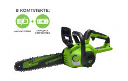 Пила цепная аккумуляторная Greenworks G40CS30IIK4 40В (в комплекте АКБ 4А/ч + ЗУ) - фото