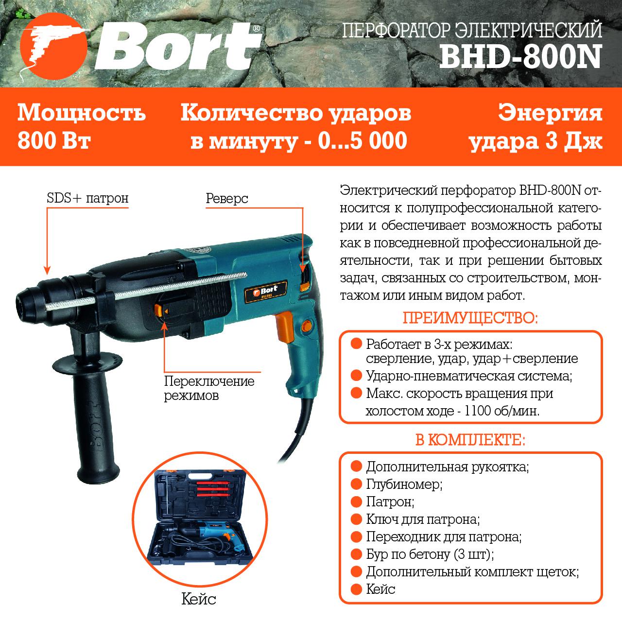 Перфоратор Bort BHD-800N